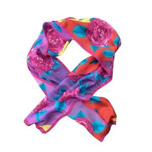 Oscar De La Renta Scarf Women’s One Size 100% Silk Rectangular Full Bloom Roses
